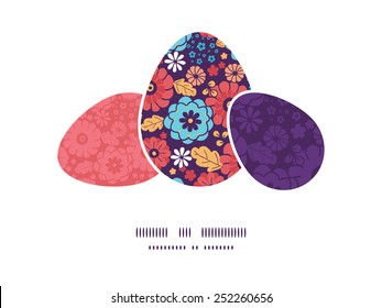 Vector colorful bouquet flowers three matching Easter egg sillhouettes frame card template
