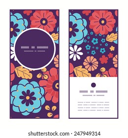 Vector colorful bouquet flowers vertical round frame pattern invitation greeting cards set