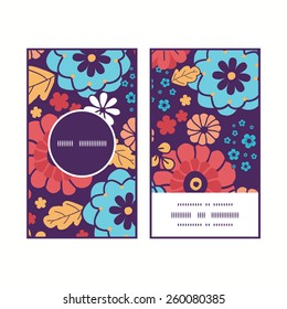 Vector colorful bouquet flowers vertical round frame pattern business cards set