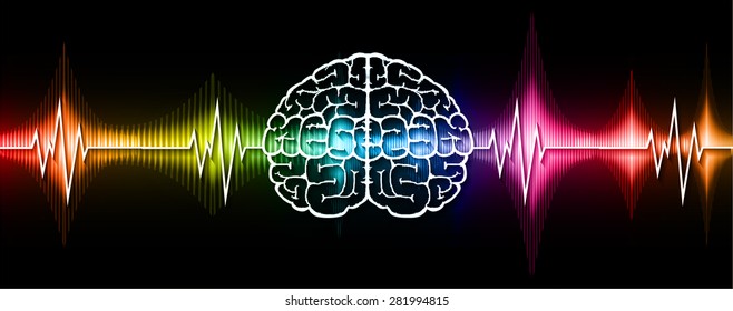 vector colorful brain processes technology, creative idea concept. wave. ecg, ekg, electrocardiogram. infographics.