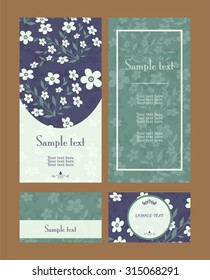 Vector colorful branches vertical frame pattern invitation greeting and thank you cards set