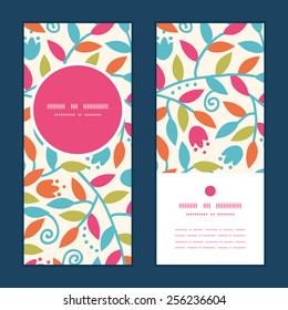 Vector colorful branches vertical round frame pattern invitation greeting cards set