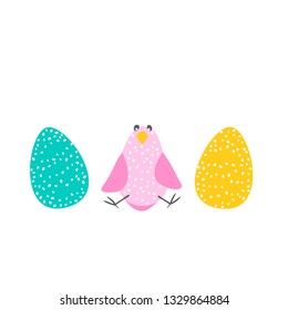 vector colorful bright cute bird eggs Easter illustration simple cartoon childish pattern on white