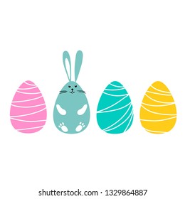 vector colorful bright cute rabbit eggs Easter illustration simple cartoon childish pattern on white