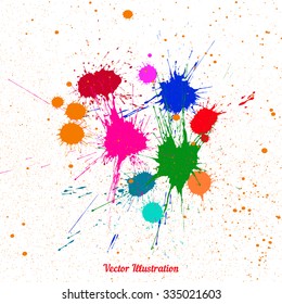 Vector colorful bright ink splashes over white. Element for your designs, projects, promotional sales and other your projects. Elements on separate layers for comfortable use. Just add your text