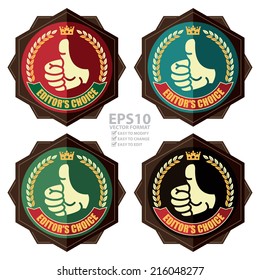 Vector : Colorful and Brown Vintage Style Editor's Choice Icon, Badge, Sticker or Label Isolated on White Background 