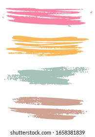 Vector Colorful brush stain smears colors of the rainbow. Abstract strokes of different freeform brush isolated on background. Watercolor hand drawn strokes.