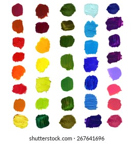 Vector Colorful brush stain smears colors of the rainbow , oil, acrylic, beautiful texture isolated on white