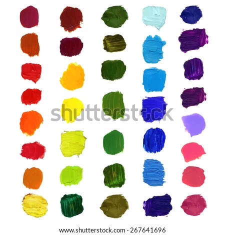 Vector Colorful brush stain smears colors of the rainbow , oil, acrylic, beautiful texture isolated on white