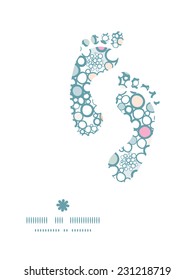 Vector colorful bubbles footprints silhouettes pattern frame
