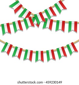 Vector colorful bunting decoration in colors of italian flag. Garland, pennants on a rope for party, carnival, festival, celebration. Vector illustration for National Day of Italy on 2 June