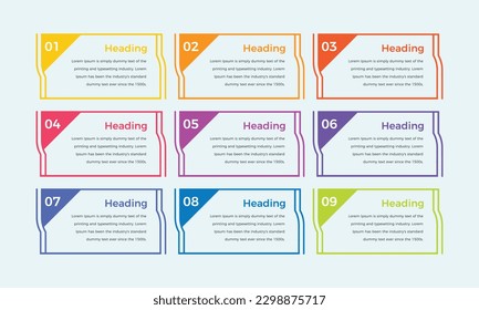 Vector colorful business 9 steps infographic elements design. Modern simple infographic design template. business infographic design