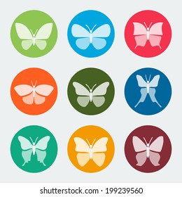 Vector colorful butterflies icons set