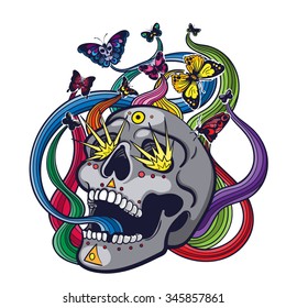Vector Colorful Butterfly Skull Illustration