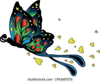 vector de mariposa colorida con cola y con fondo blanco y traza de corazón