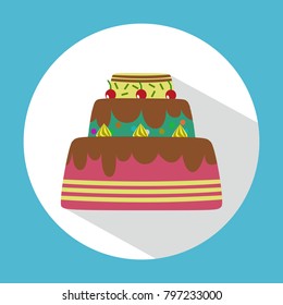 Vector of colorful cake flat icon with long shadow