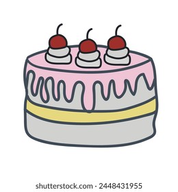 vector colorful cake Isolated on white background,hand-drawn cake with candles. Sketch-style vector illustration.eps 10.
