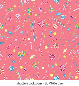 Vector Colorful Candy Canes and Lollipops seamless pattern background. Perfect for fabric, scrapbooking, wallpaper projects