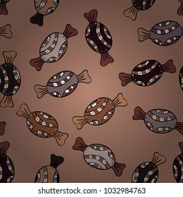 Vector. Colorful Candy seamless. On beige, brown and black colors.