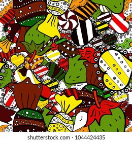 Vector. Colorful Candy seamless. On black, white and red colors.