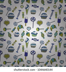 Vector. Colorful Candy seamless. On white, blue and black colors.
