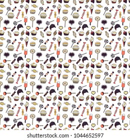 Vector. Colorful Candy seamless. On white, brown and beige colors.