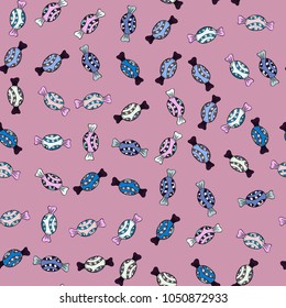 Vector. Colorful Candy seamless. On neutral, black and blue colors.