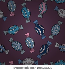 Vector. Colorful Candy seamless. On purple, blue and black colors.