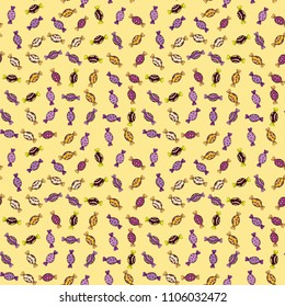 Vector. Colorful Candy seamless. On yellow, black and pink colors.