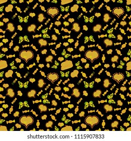 Vector. Colorful Candy seamless. On black, yellow and orange colors.
