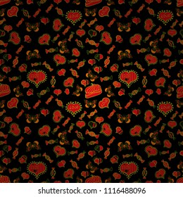 Vector. Colorful Candy seamless. On black, red and green colors.