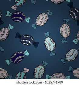 Vector. Colorful Candy seamless pattern. On blue, neutral and black colors.