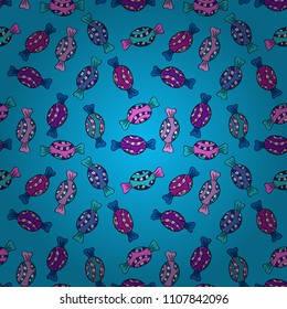 Vector. Colorful Candy seamless pattern. On blue, black and pink colors.