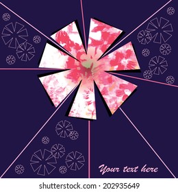 Vector colorful card with decorative flower and floral ornament on dark blue background. Can be used for Valentine's Day or wedding invitation, packaging, birthday. 
