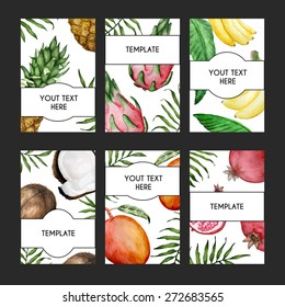 Vector colorful card templates with watercolor fruits