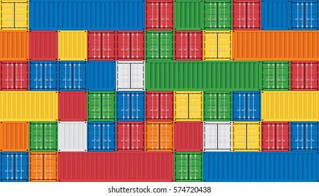 Vector of colorful cargo shipping containers for freight transport and global logistics.