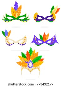 Vector colorful carnival masks icon set isolated on white