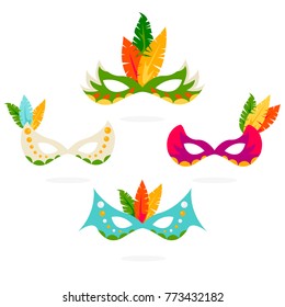 Vector colorful carnival masks icon set isolated on white
