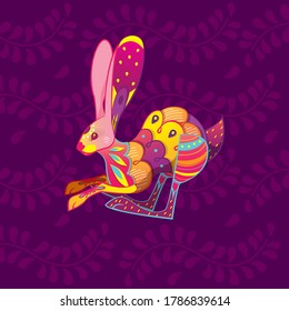 Vector colorful cartoon alebrije rabbit 