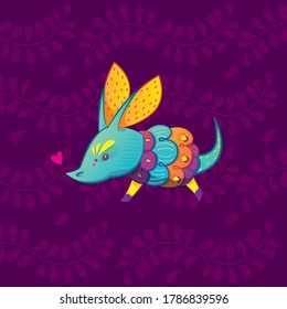 Vector colorful cartoon armadillo alebrije