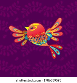 Vector colorful cartoon bird alebrije