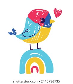 Vector colorido pájaro de dibujos animados lindo ilustración niños imprimir