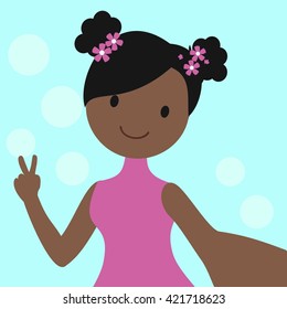 Vector colorful cartoon flat illustration with photo of african girl 