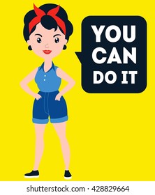 Vector colorful cartoon flat illustration with super hero powerful  woman