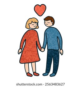 Vector Colorful Cartoon Illustration of Couple in Love Isolated on White Background