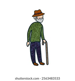 Vector Colorful Cartoon Illustration of a Elderly Man Isolated on White Background