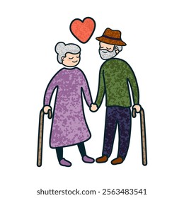 Vector Colorful Cartoon Illustration of a Elderly Couple in Love Isolated on White Background