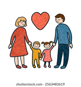 Vector Colorful Cartoon Illustration of Family Isolated on White Background