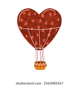 Vector Colorful Cartoon Illustration of a Heart-Shaped Hot Air Balloon Isolated on White Background