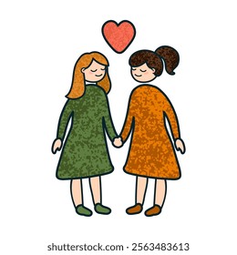 Vector Colorful Cartoon Illustration of LGBT Couple in Love Isolated on White Background